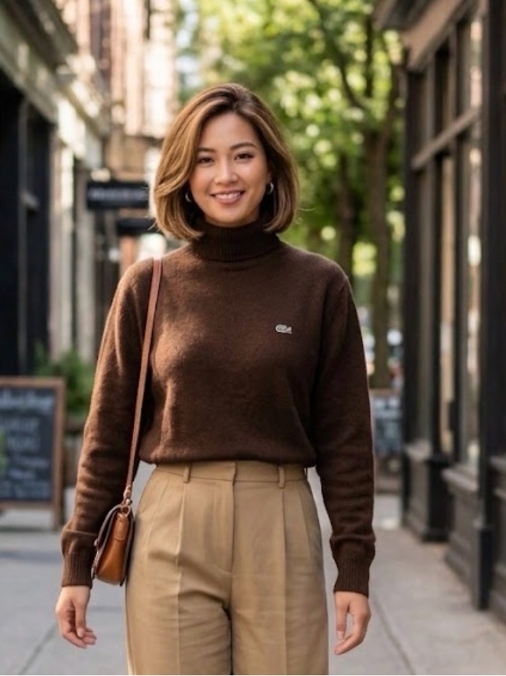 Lacoste Brown Turtleneck Sweater Baby Alpaca and Cotton Blend - #78
